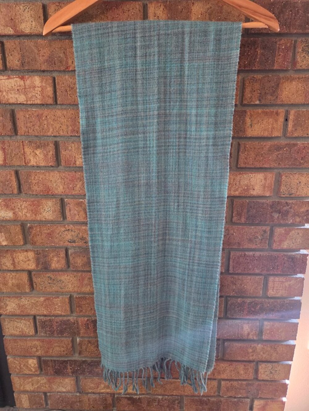Handmade 100% Alpaca Wool Blue Plaid Scarf - Picture 4 of 8